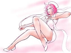 bandages cap_white elite_beat_agents hat high_heels nurse nurse_cap pink pink_hair ribbon shoes short_hair solo