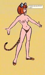 archie_comics breasts english_text fake_animal_ears fake_tail female female_only flats full_body hanna-barbera human josie_and_the_pussycats josie_mcoy nipples solo standing tagme topless