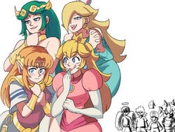 4boys 4girls a_link_to_the_past bowser earrings female female_focus fully_clothed kid_icarus link luma male mario mario_(series) multiple_boys multiple_girls nintendo offscreen_character palutena pit_(kid_icarus) princess_peach princess_rosalina princess_zelda super_smash_bros. the_legend_of_zelda tinafate1 zelda_(a_link_to_the_past)