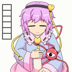 1boy 1girls :3 camp_of_hunger censored censored_penis collar collarbone cum_meter edging hair_ornament hairband handjob orgasm_denial penis pink_hair purple_eyes satori_komeiji short_hair smug teasing_viewer third_eye touhou