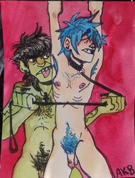 2d_(gorillaz) 2doc bondage collar gorillaz leash male male_only murdoc_niccals penis saint_peter's_cross upside_down_cross