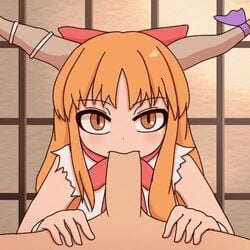 1girls animated blowjob camp_of_hunger censored cum cum_in_mouth ejaculation fellatio hair_bow horns mp4 no_sound nude_male_clothed_female oni oral orange_eyes orange_hair penis pov suika_ibuki tagme touhou video