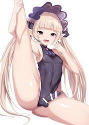 1boy armpits bangs blonde_hair blunt_bangs breasts censored cum cum_on_clothes elf erection erection_under_clothes femboy femboy_with_breasts girly gskc7888 highres impossible_clothes impossible_leotard leg_up leotard long_hair male male_only navel oerba_yun_fang open_mouth otoko_no_ko pointy_ears princess_connect! purple_eyes small_breasts smile solo sparkle trap twintails very_long_hair yuki_(princess_connect!)