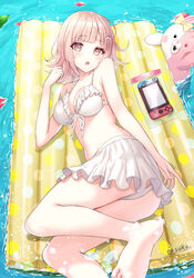 1girls bangs bare_arms bare_legs bare_midriff bare_shoulders bare_thighs belly big_breasts bikini bikini_bottom bikini_top blush blushing breasts cleavage danganronpa danganronpa_2:_goodbye_despair danganronpa_3 danganronpa_s:_ultimate_summer_camp female female_only fkzv3343 frills front-tie_bikini front-tie_top hair_ornament human human_only light-skinned_female light_skin looking_at_viewer lying lying_down lying_on_raft lying_on_side monomi_(danganronpa) nanami_chiaki nintendo_switch pool raft short_hair soft soft_breasts solo solo_female squish squishy stomach straight_hair super_danganronpa_2 surprised surprised_expression swimsuit thick thick_thighs thighs upskirt water white_bikini white_bikini_bottom white_bikini_top white_swimsuit