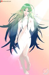 1girls ed/em female female_only fire_emblem fire_emblem_awakening green_hair lens_flare long_hair manakete naga_(fire_emblem) nintendo nude nude_female pointy_ears reptilian_eyes solo solo_female