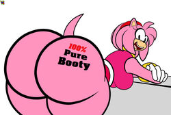 1girls amy_rose anthro ass bent_over big_butt bimbo bottomless breasts bubble_butt clothed clothing denizen1414 eulipotyphlan female happy hedgehog huge_butt looking_at_viewer looking_back mammal medium_breasts open_mouth open_smile presenting_hindquarters smile solo sonic_(series) text thick_thighs virtigogun wide_hips