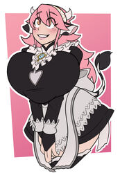 1girls 2b-labs alternate_breast_size alternate_species big_breasts breasts cow_ears cow_tail cowgirl female fire_emblem fire_emblem_fates horns huge_breasts large_breasts maid maid_uniform pink_hair s soleil_(fire_emblem) solo solo_female wide_hips