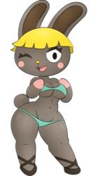 animal_crossing bikini bonbon_(animal_crossing) breasts female fur furry-bites nintendo rabbit thick_thighs video_games wide_hips wink