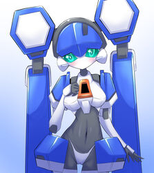 blazermate blush blushing cameltoe female female_only green_eyes looking_at_viewer machine medarot mouthless panties robot robot_girl solo solo_female thong underwear white_panties white_thong white_underwear