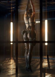 1girls 2k 3d big_ass bondage brown_hair female female_only light-skinned_female metal_gear_solid metal_gear_solid_v ponytail quiet_(metal_gear) rear_view see-through solo solo_female vgerotica