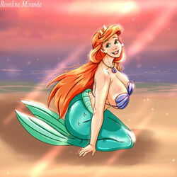 beach disney female green_eyes green_tail huge_breasts jpeg long_hair looking_at_viewer mermaid milf mshowllet queen_athena red_hair royalty seashell_bra seaside the_little_mermaid the_little_mermaid_(1989_film) the_little_mermaid_iii:_ariel's_beginning