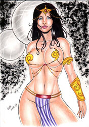 1girls a_princess_of_mars barsoom black_hair blue_eyes bracelet curvy dejah_thoris gold_pasties john_carter_of_mars large_breasts loincloth long_hair looking_at_viewer royalty ruth_lima voluptuous