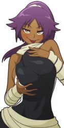 1girls big_breasts bleach breasts dark-skinned_female dark_skin female female_only large_breasts manyakis shihouin_yoruichi solo transparent_background