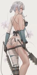 1girls ass ass_cleavage big_ass breasts butt_crack female female_only kaine_(nier) looking_at_viewer looking_back nier nier_replicant solo yohan1754