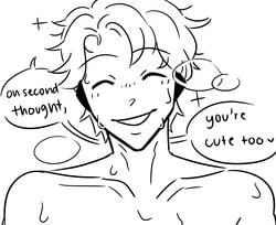 2boys after_sex blush collarbone comic compliment complimenting_viewer femboy friday_night_funkin gay male_only pov praise senpai_(friday_night_funkin) sketch smiling solo_male sweat text white_background wholesome