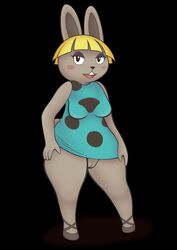 animal_crossing bonbon_(animal_crossing) bottomless female footwear fur furry furry_only hand_on_hip infamousrel nintendo partially_clothed pussy rabbit tail thick_thighs topwear video_games wide_hips