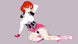 1girls 3d black_panties blush boots breasts female flashing green_eyes heart_cutout nora_valkyrie orange_hair panties pose rwby short_hair sitting skirt skirt_lift slightofhand smile solo solo_female