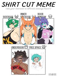 animal_ears artist_insert big_breasts bikini blue_skin boob_window cat_ears catgirl clawed_fingers claws cleavage cosma_(taigerarts) dark-skinned_female dark_skin dog_girl eyeglasses fangs free_space glasses goth goth_girl green_hair grey_skin groping_breasts huge_breasts hyena_girl inner_sideboob kemonomimi ketsu_(taigerarts) levi_(taigerarts) looking_at_viewer monster_girl nanaka_(taigerarts) nerd nerdy_female orange_hair original original_character original_characters pale-skinned_female pointy_ears self_insert self_portrait selfie shirt_cut_meme sideboob skull_hair_ornament soft_breasts taigerarts thick_breasts underboob