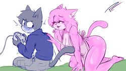 aeris_(vg_cats) anthro apron boner_in_pants erection fakeryway half_naked leo_(vg_cats) pleasure_castle sonic_(series) teasing