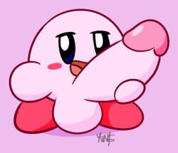 balls big_balls big_penis big_testicles blue_eyes blush cock cute cute_face dick huge_cock huge_testicles kirby kirby_(series) large_penis male male_only penis penis_grab pink_body pink_skin red_feet solo solo_male testicles yungknight