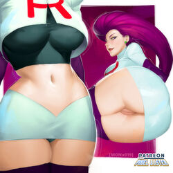 1girls ass blush dat_ass dual_persona erection_under_clothes female female_only human human_only jessie_(pokemon) long_hair looking_at_viewer lying_on_side microskirt miniskirt no_panties panties pokemon presenting_pussy purple_hair pussy slutty_outfit solo suggestive team_rocket thepixelbuster thigh_boots undersized_clothes