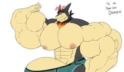 abs biceps flexing furry furry_only hyper hyper_balls hyper_bulge hyper_genitalia hyper_penis hyper_testicles muscle muscles muscular muscular_anthro muscular_arms muscular_legs muscular_male muscular_thighs nipples pecs pokemon pokemon_(species) ryouluck ryoulucky typhlosion veins veiny_penis