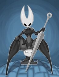 1boy 1girls crotchless_panties hollow_knight hornet_(hollow_knight) mehdrawings mehlewds protagonist_(hollow_knight) pussy siblings squatting tagme team_cherry