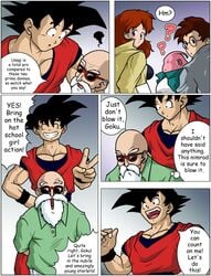 bishoujo_senshi_sailor_moon blonde_hair clothing comic dragon_ball dragon_ball_z glasses goku male/female master_roshi muscular muscular_male sailor_moon saiyan son_goku sulca usagi_tsukino