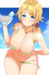 beach big_breasts bikini blonde_hair blonde_hair blue_eyes hechi_(hechi322) looking_at_viewer revealing_clothes