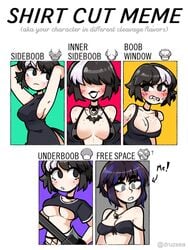 armpits artist_self-insert bare_shoulders big_breasts black_lipstick blush boob_window bra breasts cleavage dress freckles goth inner_sideboob jennlumm lumina_(jennlumm) shirt_cut_meme sideboob underboob