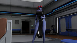 3d alternate_breast_size blender blue_skin dress eyewear_on_head huge_breasts latex nipple_slip overwatch tight_clothing widowmaker zccblp