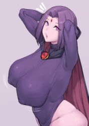1girls 2021 :o alternate_breast_size armpits arms_behind_head arms_up big_breasts bouncing_breasts breasts cape cloak clothed clothed_female dc dc_comics erect_nipples erect_nipples_under_clothes female female_focus female_only forehead_jewel goth grey_skin hero_suit hi_res highleg_leotard hips huge_breasts human large_breasts leotard looking_at_viewer metal_owl nipple_bulge outerwear pale_skin puffy_nipples purple_eyes purple_hair purple_leotard rachel_roth raven_(dc) red_gem short_hair simple_background smooth_skin stretching teen_titans tight_clothing tight_fit wide_hips