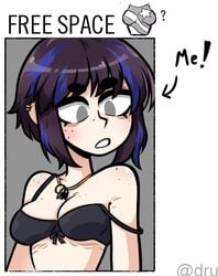 artist_self-insert bra cute dyed_hair emo freckles jennlumm lumina_(jennlumm) necklace shirt_cut_meme stretch_marks