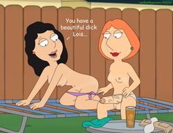 1futa 1puuuuuu 2girls accurate_art_style balls black_hair bonnie_swanson cheating cheating_wife cucked_by_futa cuckold dialogue edit family_guy futa_on_female futadom futanari light-skinned_female light-skinned_futanari lois_griffin mature_female mature_futa milf netorare nobodyman9000 ntr penis short_hair source_request swimsuit tagme testicles