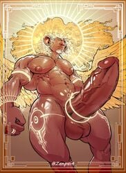 balls big_nipples body_markings boner curly_hair erection facial_hair flowing_hair glowing halo long_hair male male_only mythical nipples nude penis solo solo_male tagme veins veiny_penis zenpei