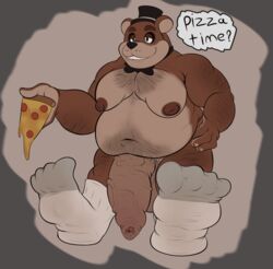 1boy 3_fingers 4_toes absurd_res animal_genitalia animatronic anthro belly big_belly big_penis black_bow_tie black_top_hat bow_tie brown_body brown_eyebrows brown_fur clothing eyebrows feet fingers five_nights_at_freddy's flaccid food footwear foreskin freddy_(fnaf) fur genitals grey_background hair hairy_arms hairy_belly hat headgear headwear hi_res huge_cock humanoid_genitalia humanoid_penis hyper hyper_genitalia hyper_penis love_handles machine male male_only mammal moobs multicolored_body multicolored_fur navel nipples nude overweight overweight_anthro overweight_male penis pepperoni pizza pubes robot rokie38 scott_cawthon sheath simple_background smile socks solo speech_bubble teeth toes top_hat two_tone_body two_tone_fur uncut ursid vein veiny_penis video_games