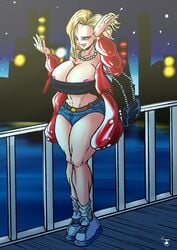 1girls android_18 blonde blonde_hair blue_eyes cameltoe cleavage curvy dragon_ball erect_nipples female huge_areolae huge_ass huge_breasts puffy_nipples red_lips santaima_z short_hair thick_lips voluptuous wide_hips yellow_hair