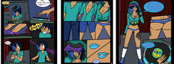 1boy blue_lipstick blue_panties cleavage dj electricity english_text female gender_transformation hat high_heel_sneakers high_heels hoodie identity_death lipstick male mtf_transformation original_character record tattoo text transformation transformation_sequence wrenzephyr2 zipper