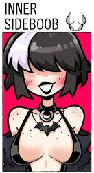 black_lipstick blush dress dyed_hair emo freckles hidden_eyes inner_sideboob jennlumm lumina_(jennlumm) necklace shirt_cut_meme shoulders suggestive