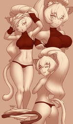 animal_ears ass cat_ears cat_tail catgirl exael navel nyari original panties ponytail standing tagme tail thong topless undressing