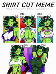 1girls abs armpits arms_up bell_collar biceps big_breasts busty cat_headband cleavage cleavage_cutout cosplay erect_nipples female female_only glasses green_body green_hair green_skin hourglass_figure hulk_(series) image_inks large_breasts lingerie lipezkaya long_hair marvel marvel_comics meme muscular_female open_shirt see-through_clothing see-through_lingerie she-hulk shirt_cut_meme solo tagme tifa_lockhart_(cosplay) underboob wide_hips