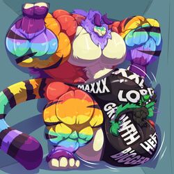 abs biceps bobert flexing furry furry_only hyper hyper_balls hyper_bulge hyper_genitalia hyper_penis hyper_testicles muscle muscles muscular muscular_anthro muscular_arms muscular_legs muscular_male muscular_thighs nipples pecs pride_colors rainbow_fur