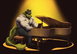 big_ass big_muscles big_pecs black_fur fedora furry furry_only green_eyes green_fur guzreuef instrument male male_focus male_only muscle muscles muscular muscular_anthro muscular_arms muscular_legs muscular_male muscular_thighs piano piano_bench playing_instrument playing_piano solo solo_focus solo_male spotlight suspenders tight_clothing tight_fit tight_shirt