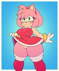 absurd_res alternate_version_at_source amy_rose anthro better_version_at_source big_breasts blush bottomwear breasts clothed clothing commando eulipotyphlan female fur furry furry_only genitals green_eyes hedgehog hi_res huge_hips huge_thighs large_breasts looking_at_viewer mammal nipple_outline nipples no_panties plump_labia presenting puffy_nipples pussy raised_bottomwear raised_clothing raised_skirt sega skirt smile solo sonic_(series) stunnerpony thick_thighs thunder_thighs wide_hips