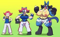 1girls 3_toes 4_fingers 5_fingers 5_toes armpits bare_shoulders barefoot belly belly_button big_breasts bimbo bimbofication breast_expansion breasts comic destroyed_clothing eyebrows eyelashes female female_only full_body fully_clothed furry huge_breasts identity_death large_breasts lucario maylene_(pokemon) navel open_mouth pokemon pokemon_(species) prinnydood shadow solo solo_female standing teeth tongue tongue_out transformation transformation_sequence