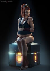 1girls 3d big_breasts breasts brigitte cleavage female female_only huge_belly large_breasts lootbox muscles muscular muscular_female overwatch pregnant ready_to_pop solo thick_thighs vgerotica