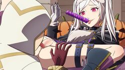 1girls alternate_costume ass boots candy cunnilingus fire_emblem fire_emblem_awakening fire_emblem_heroes footwear glowing_eyes grima_(fire_emblem) halloween halloween_costume kiran_(fire_emblem) kiran_(fire_emblem)_(male) licking_pussy nalu_(artist) nintendo pumpkin pussy robin_(fire_emblem) robin_(fire_emblem)_(female) spread_legs thighs tongue_out twintails wolf_girl wolfgirl