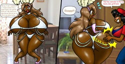 12345td 2010 2girls ass ass_cleavage ass_slap big_ass big_breasts big_butt bimbo bimbofication black_hair blonde_hair bra breasts butt_crack comic_page commission_art dark-skinned_female female_shine_(shineofrain) front_view glasses huge_ass huge_breasts huge_butt kd_(12345td) kecomaster makeup multiple_girls oc original_character panties rear_view shineofrain surprized transformation transformation_sequence