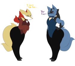 2girls ass bunnysuit delphox dewwydartz female furry hand_on_hip lucario maggie(dewwydartz) may_(dewwydartz) pear_shaped pear_shaped_female pokemon pokemon_(species) tail thick_thighs wide_hips