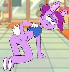 2021 anthro anus black_eyes bottomless bunny_ears bunny_enid bunny_tail cartoon_network centriloquism enid lagomorph looking_back ok_k.o.!_let's_be_heroes presenting presenting_hindquarters purple_hair pussy vagina whiskers